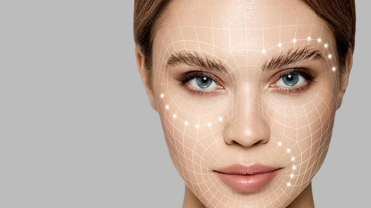 female face with a grid on it